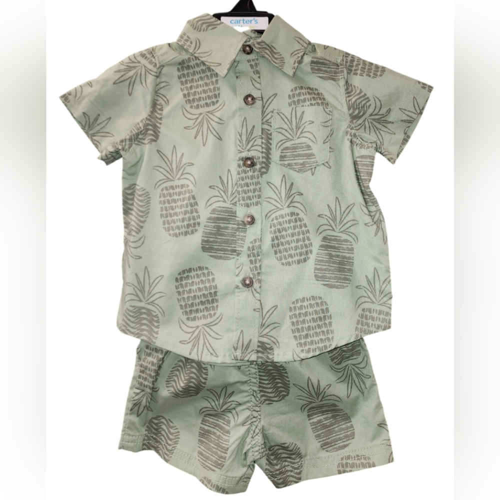 Carter's Tropical Green Summer Shorts Set with Pineapple Print Size 0-3 Months